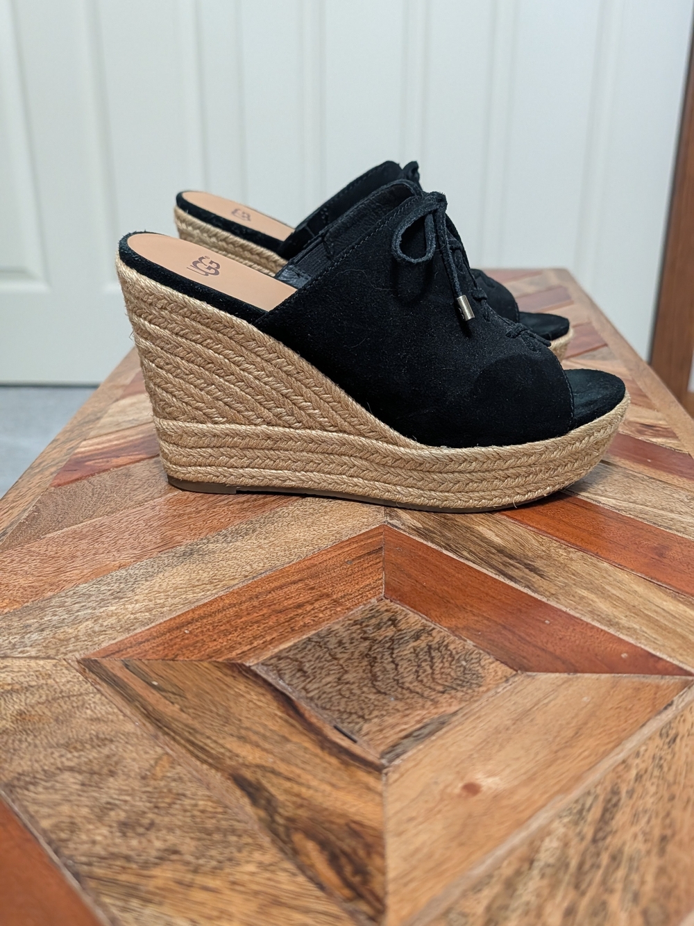 UGG Black Suede Lace-Up Open-Toe Mules